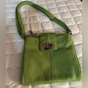 Lime Green Tignanello leather crossbody bag. 8” x 8.5”